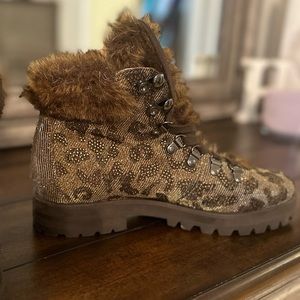 Jessica Simpson Rhinestone leopard combat boot